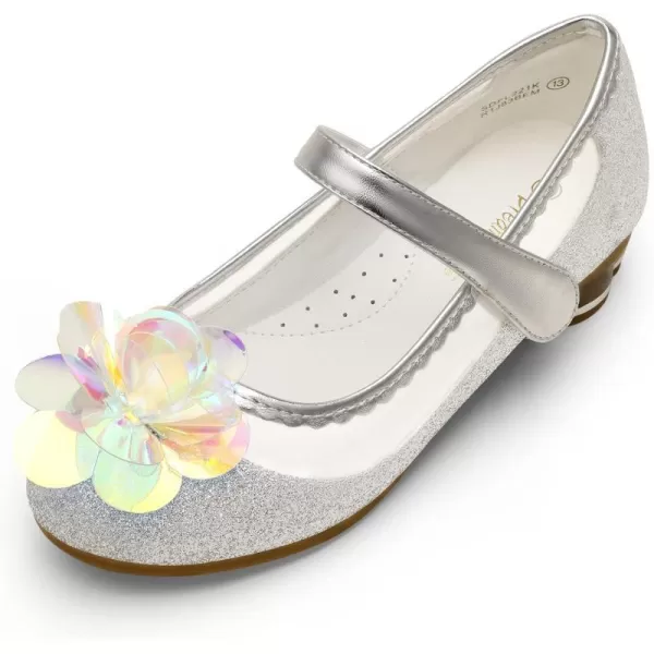 imageDREAM PAIRS Girls Dress Shoes Wedding Glitter Party Flower Princess Low Heel ShoesSilverGlitter