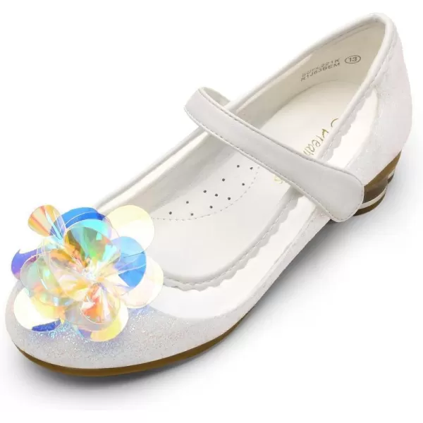 imageDREAM PAIRS Girls Dress Shoes Wedding Glitter Party Flower Princess Low Heel ShoesWhiteGlitter