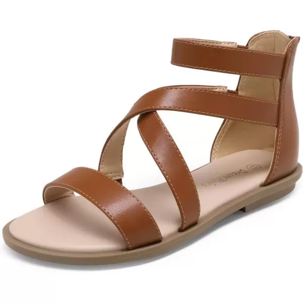 imageDREAM PAIRS Girls Gladiator Sandals with Zipper Strappy Sandals ToddlerLittle KidBig KidBrown