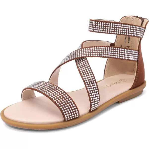 imageDREAM PAIRS Girls Gladiator Sandals with Zipper Strappy Sandals ToddlerLittle KidBig KidBrownsuede