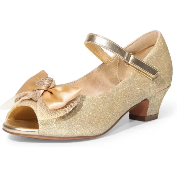 imageDREAM PAIRS Girls Heels Dress Shoes Flats for Wedding Bow Flower Princess Shoes for Little KidBig KidGoldglitter