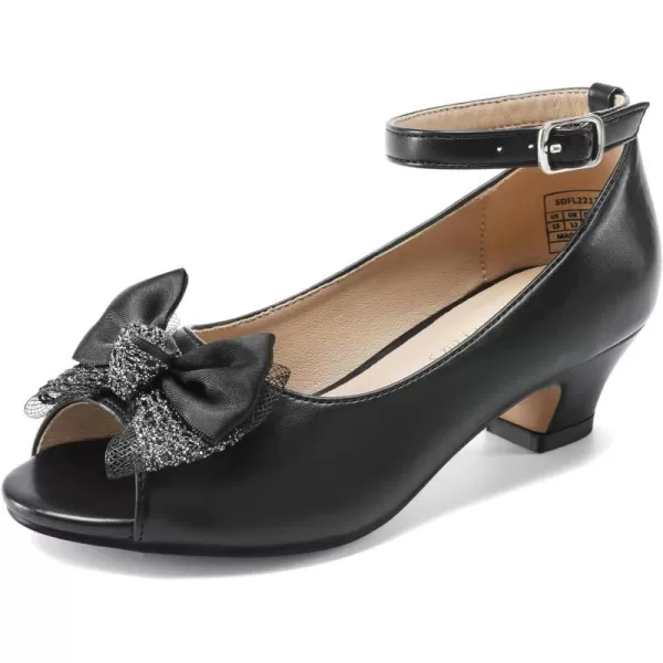 imageDREAM PAIRS Girls Heels Dress Shoes Wedding Party Bow Flower Girl Shoes Princess Open Toe Sandals for Little KidBig KidBlack