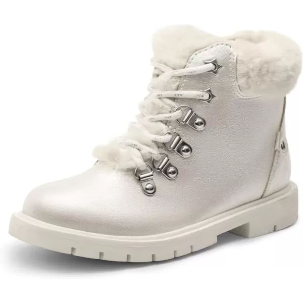 imageDREAM PAIRS Girls Kids Side Zipper Lace Up Ankle Fashion BootsWhitePu