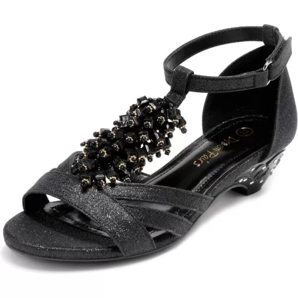 imageDREAM PAIRS Girls Low Heel Dress Pump Sandals Flower Wedding Shoes ToddlerLittle KidBig KidBlack