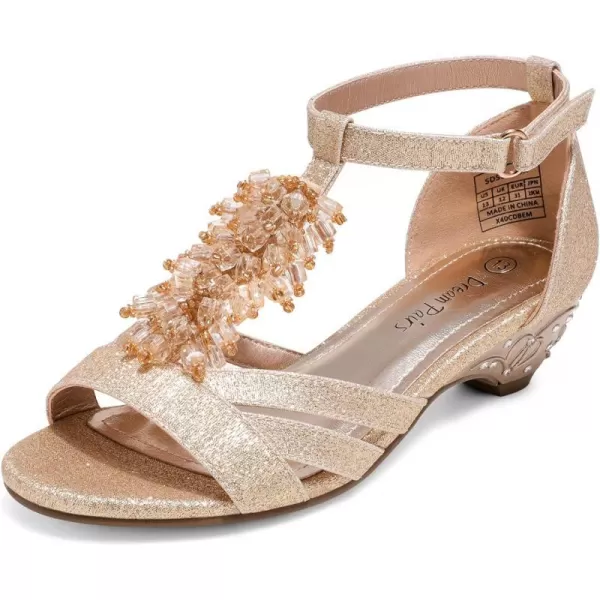 imageDREAM PAIRS Girls Low Heel Dress Pump Sandals Flower Wedding Shoes ToddlerLittle KidBig KidRoseGold