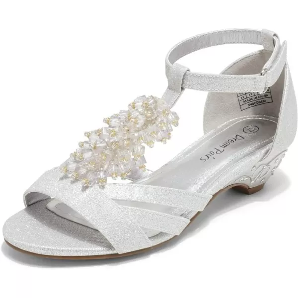 imageDREAM PAIRS Girls Low Heel Dress Pump Sandals Flower Wedding Shoes ToddlerLittle KidBig KidSilver