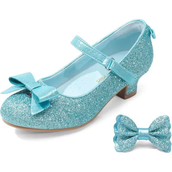 imageDREAM PAIRS Girls Low Heel Dress Shoes Interchangeable Bow Glitter Wedding Party Mary Jane Shoes ToddlerLittle KidBlue
