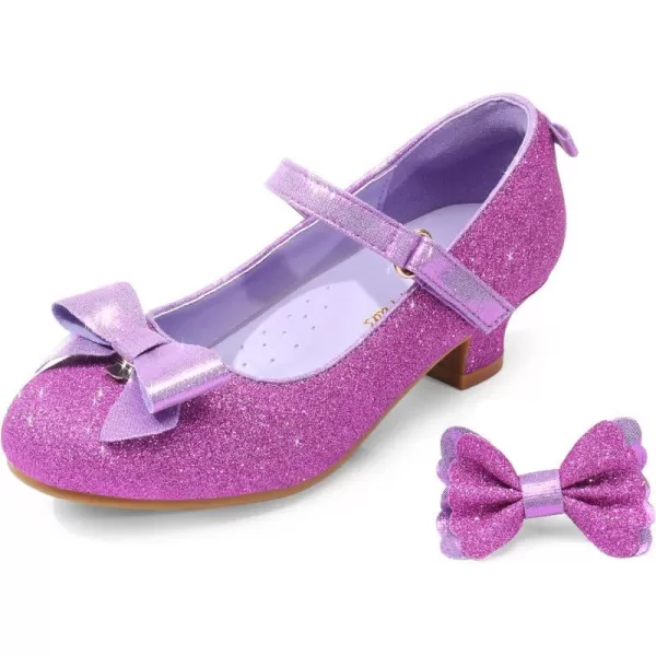 imageDREAM PAIRS Girls Low Heel Dress Shoes Interchangeable Bow Glitter Wedding Party Mary Jane Shoes ToddlerLittle KidPurple