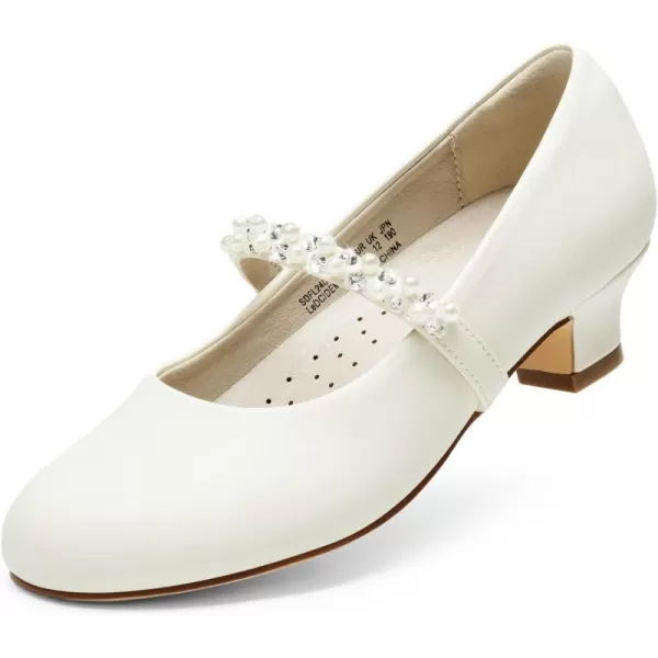 imageDREAM PAIRS Girls Low Heel Dress Shoes Mary Jane Pearl Flower Girl Pumps Princess Wedding PartyIvoryPu
