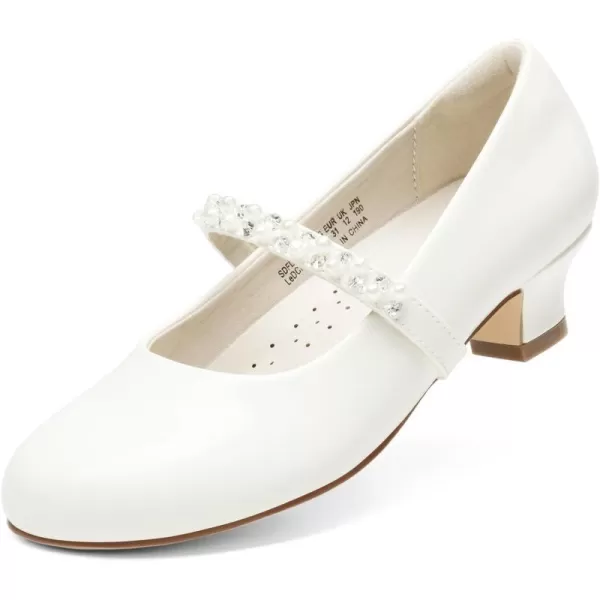 imageDREAM PAIRS Girls Low Heel Dress Shoes Mary Jane Pearl Flower Girl Pumps Princess Wedding PartyWhitepat