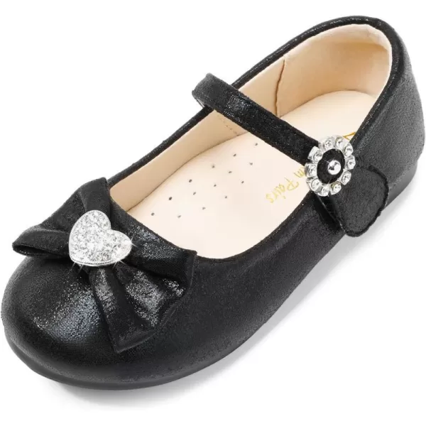 imageDREAM PAIRS Girls Mary Jane Dress Shoes Heart Rhinestone Front Bow Ballerina Flat for Wedding Party Birthday Christmas ToddlerLittle KidBlack