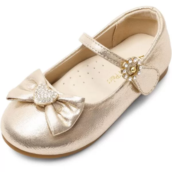 imageDREAM PAIRS Girls Mary Jane Dress Shoes Heart Rhinestone Front Bow Ballerina Flat for Wedding Party Birthday Christmas ToddlerLittle KidGold