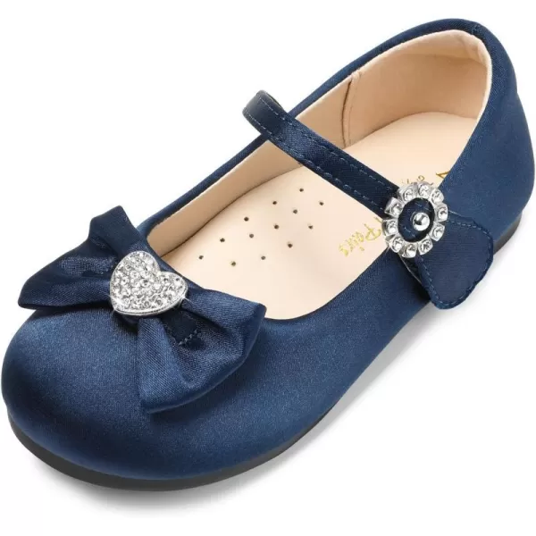 imageDREAM PAIRS Girls Mary Jane Dress Shoes Heart Rhinestone Front Bow Ballerina Flat for Wedding Party Birthday Christmas ToddlerLittle KidNavySatin