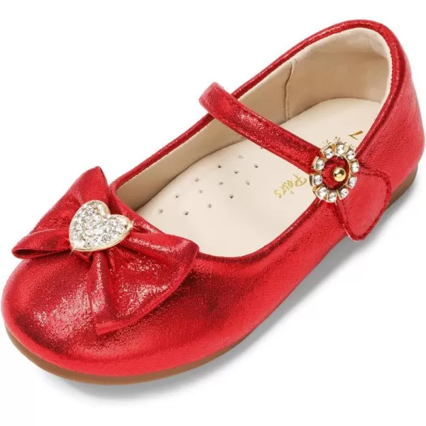 imageDREAM PAIRS Girls Mary Jane Dress Shoes Heart Rhinestone Front Bow Ballerina Flat for Wedding Party Birthday Christmas ToddlerLittle KidRed