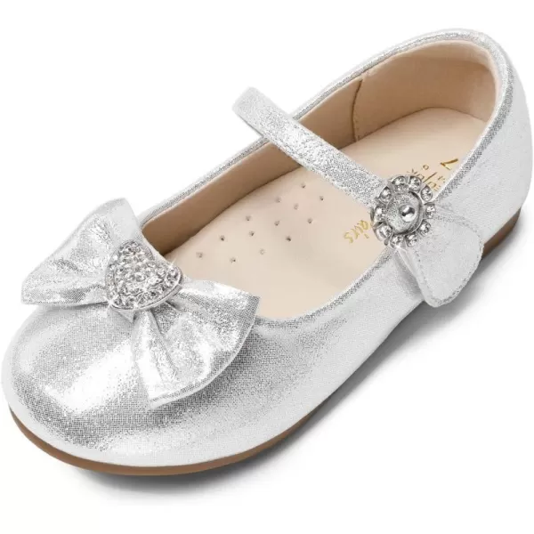 imageDREAM PAIRS Girls Mary Jane Dress Shoes Heart Rhinestone Front Bow Ballerina Flat for Wedding Party Birthday Christmas ToddlerLittle KidSilver