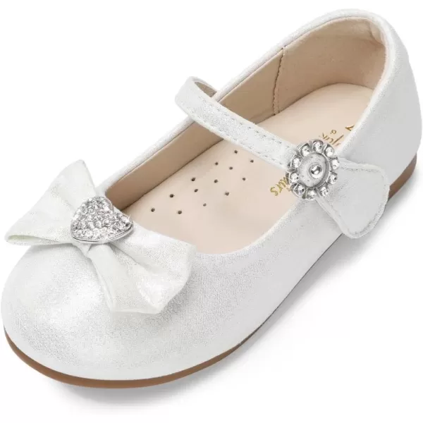 imageDREAM PAIRS Girls Mary Jane Dress Shoes Heart Rhinestone Front Bow Ballerina Flat for Wedding Party Birthday Christmas ToddlerLittle KidWhite