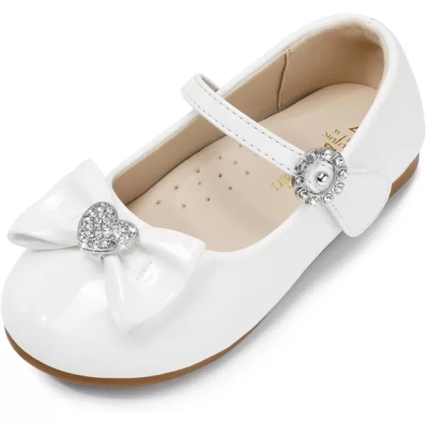 imageDREAM PAIRS Girls Mary Jane Dress Shoes Heart Rhinestone Front Bow Ballerina Flat for Wedding Party Birthday Christmas ToddlerLittle KidWhitePat