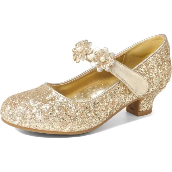 imageDREAM PAIRS Girls Mary Jane Dress Shoes Pumps Low Heels Flower Party Wedding PrincessGoldglitter