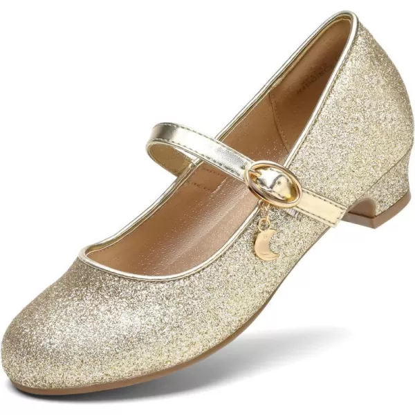 imageDREAM PAIRS Girls Mary Jane Low Heel Princess Flower Wedding Party Pump Dress ShoesGold