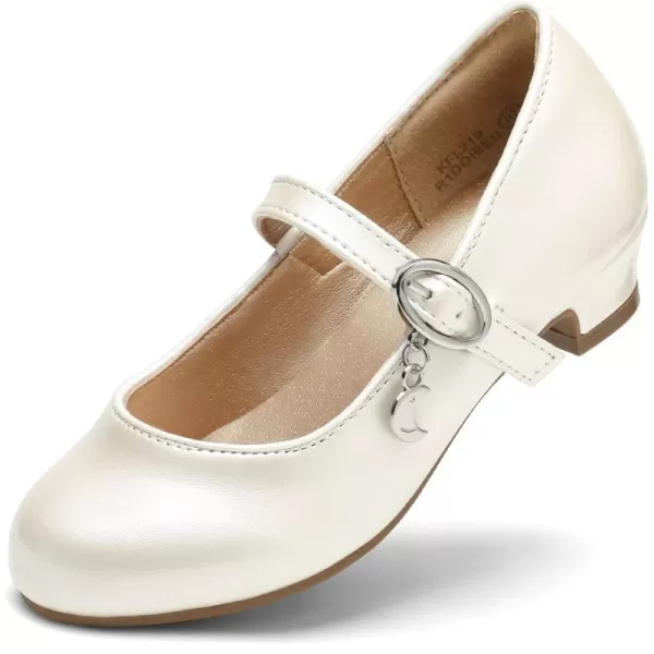 imageDREAM PAIRS Girls Mary Jane Low Heel Princess Flower Wedding Party Pump Dress ShoesIvoryPu