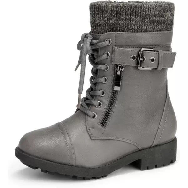 imageDREAM PAIRS Girls Mid Calf Combat BootsGreyz