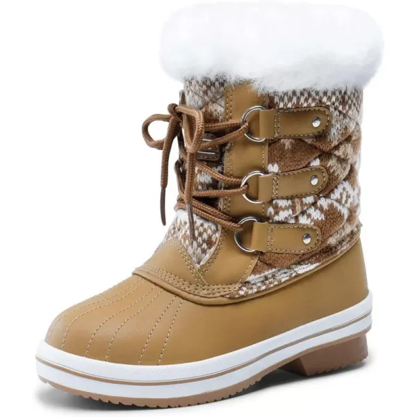 imageDREAM PAIRS Girls MidCalf Winter Snow Boots for Little KidsBig KidsTanWhite