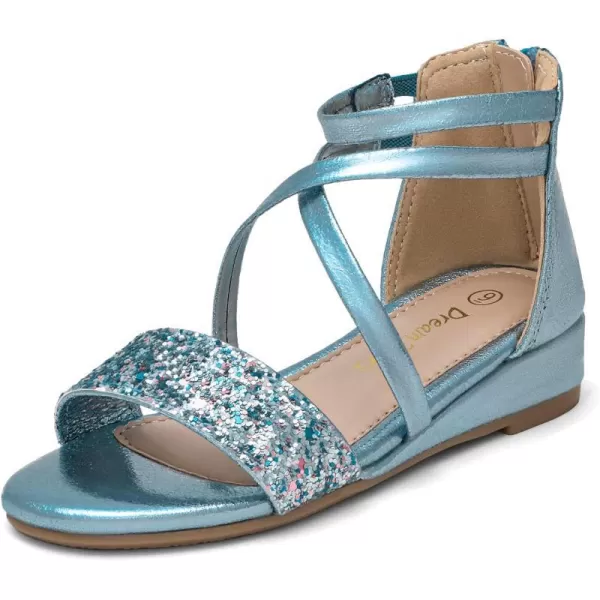imageDREAM PAIRS Girls Sandals Ankle Strap Dress Low Wedge Sandals with Zipper Summer Shoes ToddlerLittle KidBlue