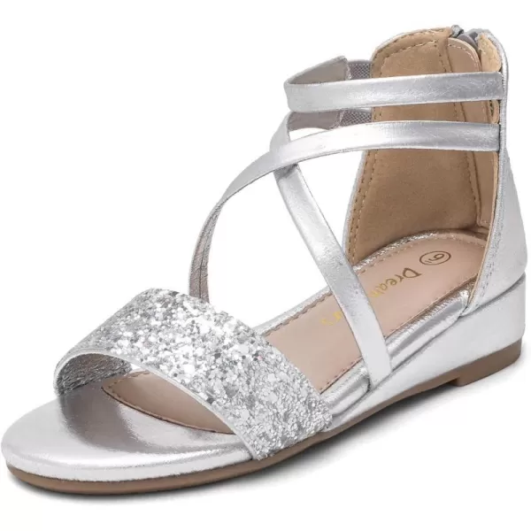 imageDREAM PAIRS Girls Sandals Ankle Strap Dress Low Wedge Sandals with Zipper Summer Shoes ToddlerLittle KidSilver