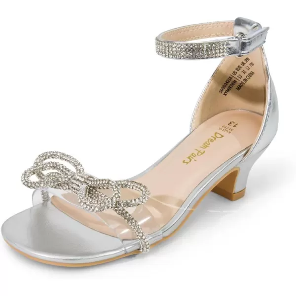 imageDREAM PAIRS Girls Sandals Ankle Strap Square Toe Low Heel Bow Flower Dress ShoesSilver