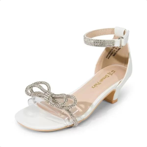 imageDREAM PAIRS Girls Sandals Ankle Strap Square Toe Low Heel Bow Flower Dress ShoesWhite