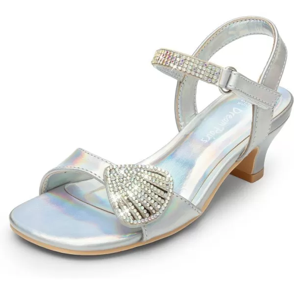 imageDREAM PAIRS Girls Sandals Ankle Strap Square Toe Low Heel Crysta Shell Wedding Party Flower Dress ShoesRainbowSilver
