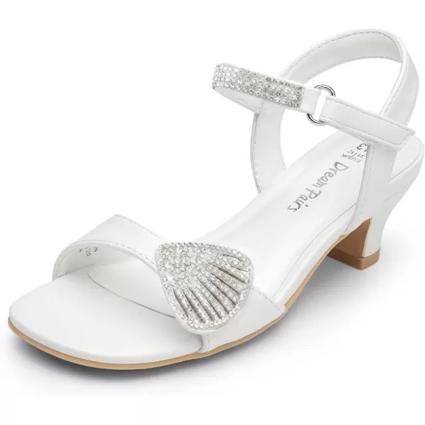 imageDREAM PAIRS Girls Sandals Ankle Strap Square Toe Low Heel Crysta Shell Wedding Party Flower Dress ShoesWhite