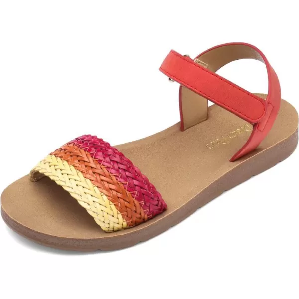imageDREAM PAIRS Girls Sandals Braided Strap Open Toe Flat Sandals Summer Dress Shoes ToddlerLittle KidRed
