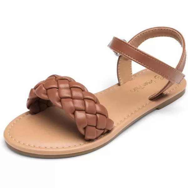 imageDREAM PAIRS Girls Sandals Classic Open Toe Braided Flat Sandals Summer Dress ShoesBrown
