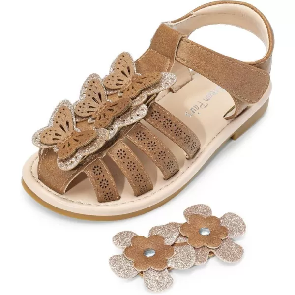 imageDREAM PAIRS Girls Sandals ClosedToe Sandals with Interchangeable DIY Flower Dress Summer Shoes ToddlerLittle KidBrown