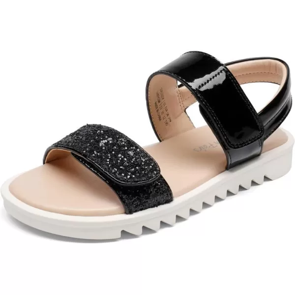 imageDREAM PAIRS Girls Sandals Glitter Two Strapped Casual Open Toe Sandals Little KidBig KidBlack