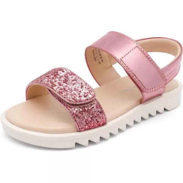 imageDREAM PAIRS Girls Sandals Glitter Two Strapped Casual Open Toe Sandals Little KidBig KidHot Pink