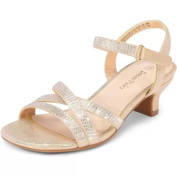 imageDREAM PAIRS Girls Sandals Low Heel Dress Open Toe Sandals Flower Wedding Party for Little KidBig KidGold