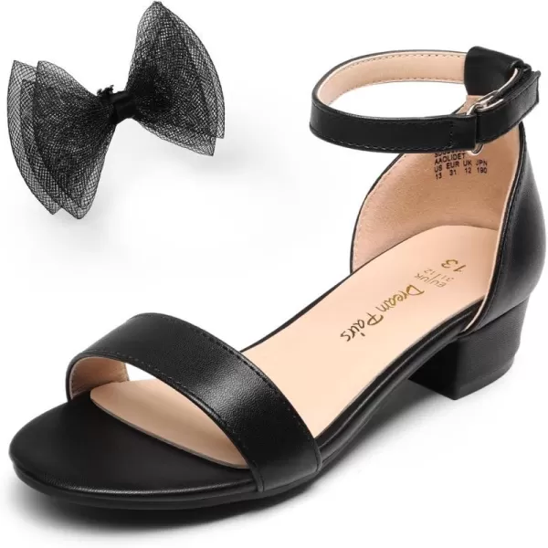 imageDREAM PAIRS Girls Sandals Low Heel Dress Pump Ankle Strap Interchangeable Bow Flower Wedding Party Shoes for Little KidBig KidBlack