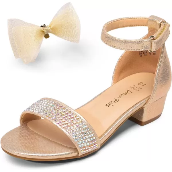 imageDREAM PAIRS Girls Sandals Low Heel Dress Pump Ankle Strap Interchangeable Bow Flower Wedding Party Shoes for Little KidBig KidGold