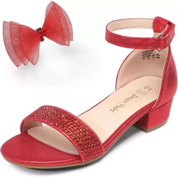 imageDREAM PAIRS Girls Sandals Low Heel Dress Pump Ankle Strap Interchangeable Bow Flower Wedding Party Shoes for Little KidBig KidRed