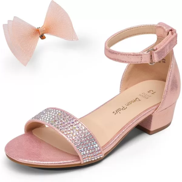 imageDREAM PAIRS Girls Sandals Low Heel Dress Pump Ankle Strap Interchangeable Bow Flower Wedding Party Shoes for Little KidBig KidRose Gold