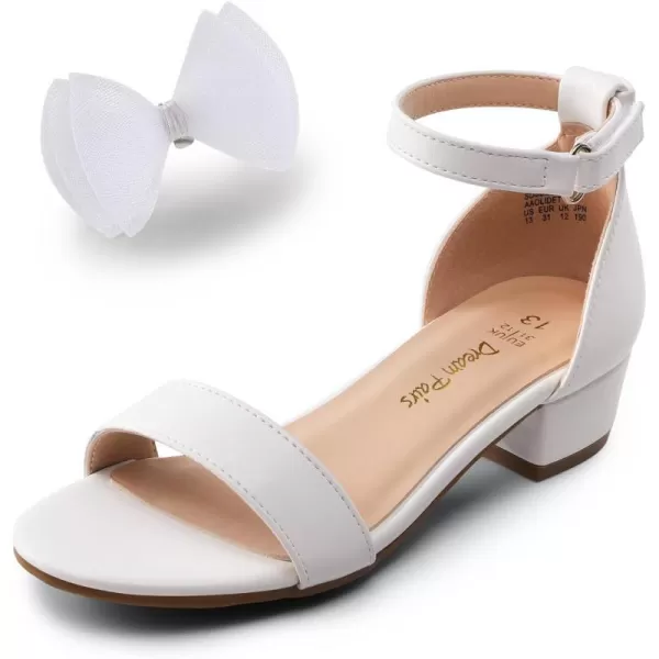 imageDREAM PAIRS Girls Sandals Low Heel Dress Pump Ankle Strap Interchangeable Bow Flower Wedding Party Shoes for Little KidBig KidWhite