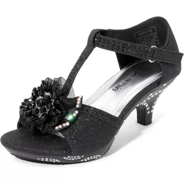 imageDREAM PAIRS Girls Sandals Low Heel Dress Pump Ankle T Strap Flower Shoes ToddlerLittle KidBig KidBlack