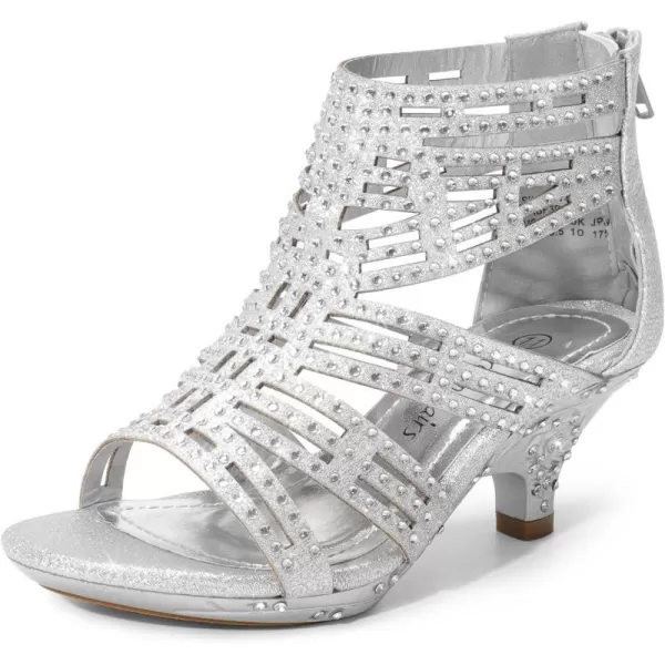 imageDREAM PAIRS Girls Sandals Low Heel Dress Pump SandalsSilver1