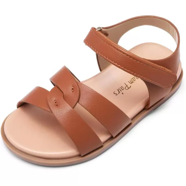 imageDREAM PAIRS Girls Sandals Open Toe Princess Flat Sandals Strappy Summer Shoes ToddlerLittle KidBrownpu