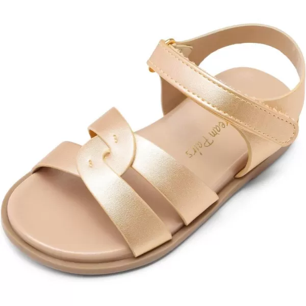 imageDREAM PAIRS Girls Sandals Open Toe Princess Flat Sandals Strappy Summer Shoes ToddlerLittle KidGoldPu
