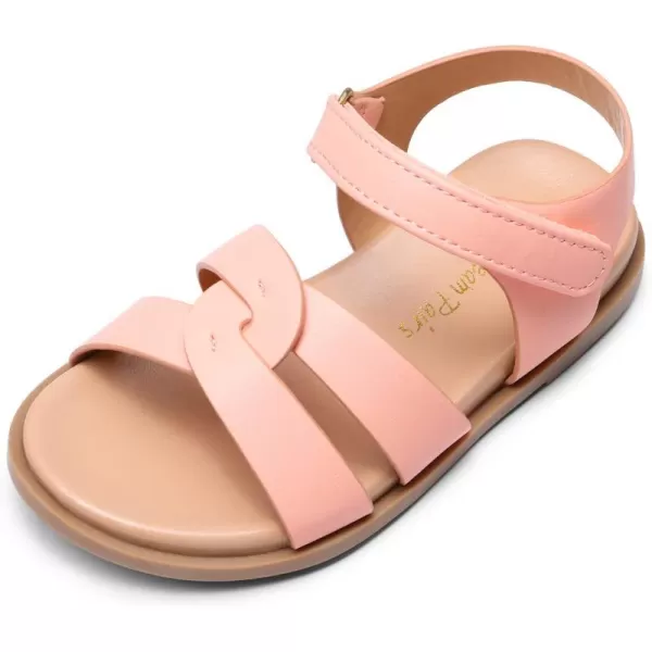 imageDREAM PAIRS Girls Sandals Open Toe Princess Flat Sandals Strappy Summer Shoes ToddlerLittle KidPinkPu