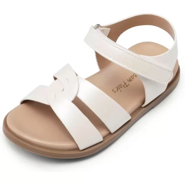 imageDREAM PAIRS Girls Sandals Open Toe Princess Flat Sandals Strappy Summer Shoes ToddlerLittle KidWhitePu