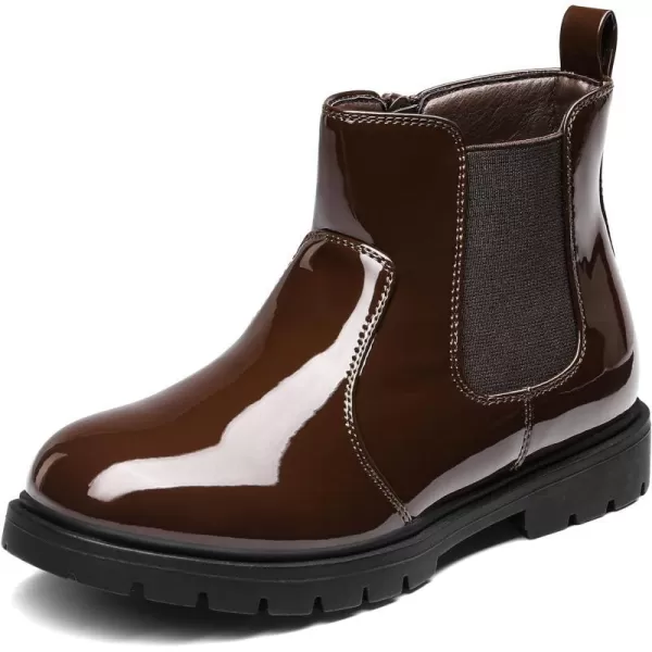 imageDREAM PAIRS Girls Side Zipper Chelsea Ankle Boots Little KidBig KidBrownPat